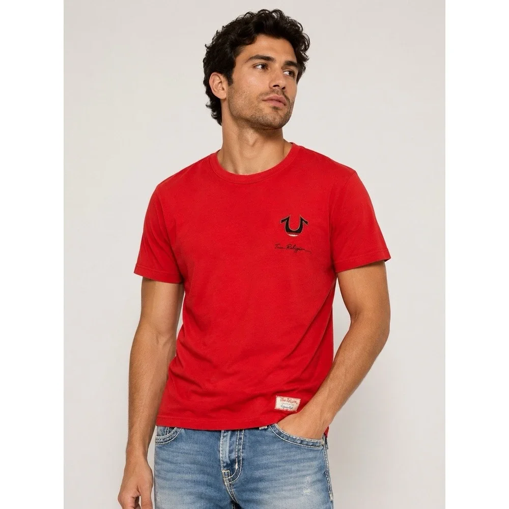 True Religion Red Logo Tee Shirt Men's Medium USA Y2K Streetwear Graphic